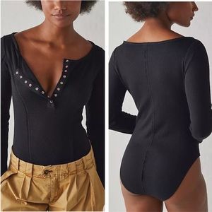 NWT Free People Sloane Boho Bodysuit in Black, Small